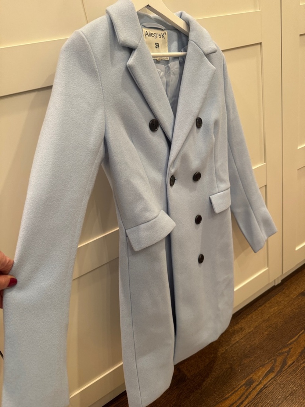 Allegra K Pale Blue Double-Breasted Pea Coat
